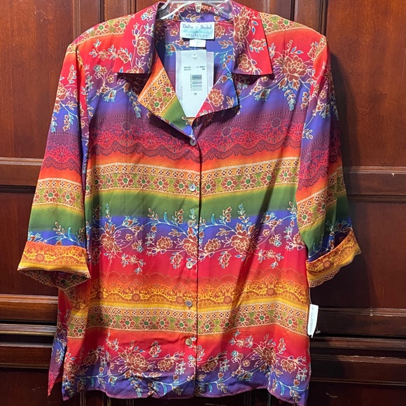 Delta Burke Tops - Delta Burke Multicolor Floral vintage button up women’s Blouse